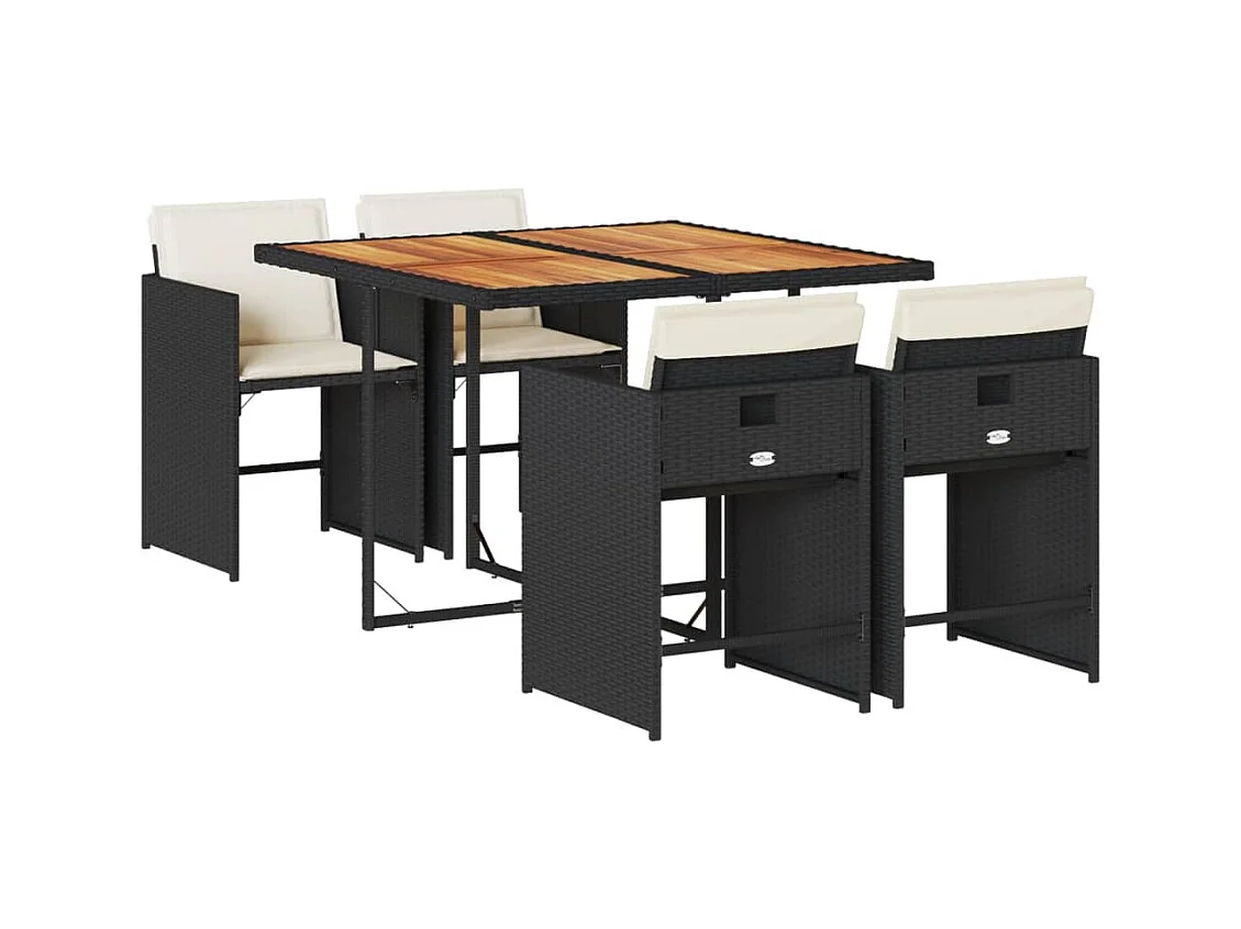 Heeswijk-Dinther  Ensemble à manger de jardin coussins 5pcs Noir Résine tressée