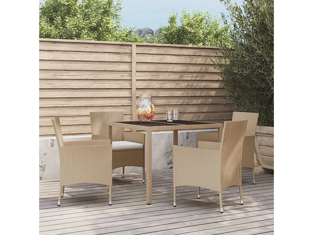 Prolenta Premium -  Ensemble à manger de jardin avec coussins 5pcs Beige poly rotin