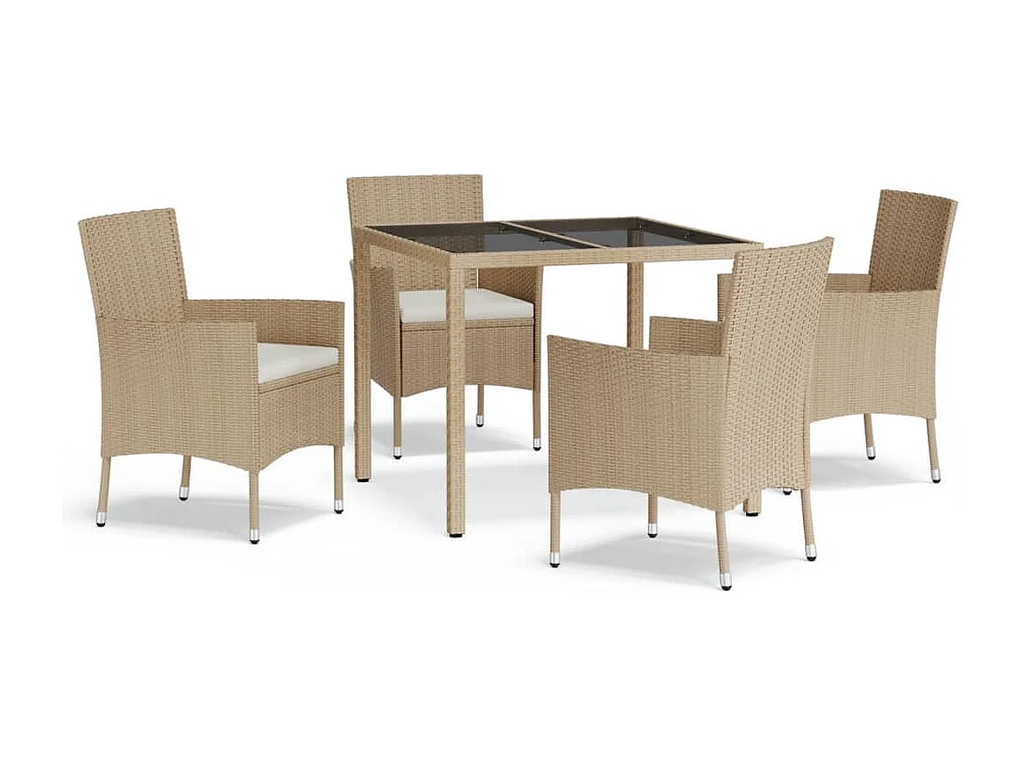 Prolenta Premium -  Ensemble à manger de jardin avec coussins 5pcs Beige poly rotin