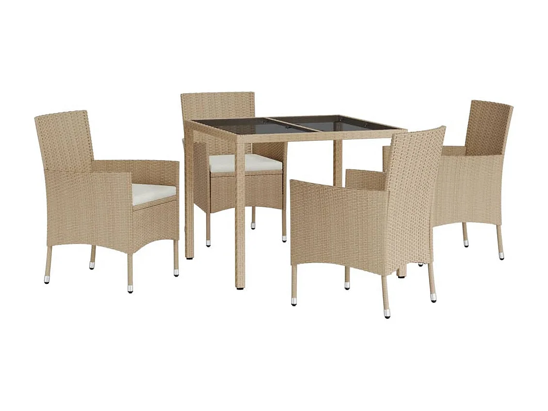 Prolenta Premium -  Ensemble à manger de jardin avec coussins 5pcs Beige poly rotin
