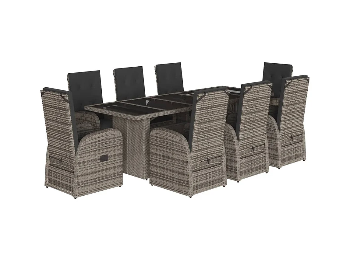 Central Valley  Ensemble à manger de jardin 9 pcs coussins gris résine tressée
