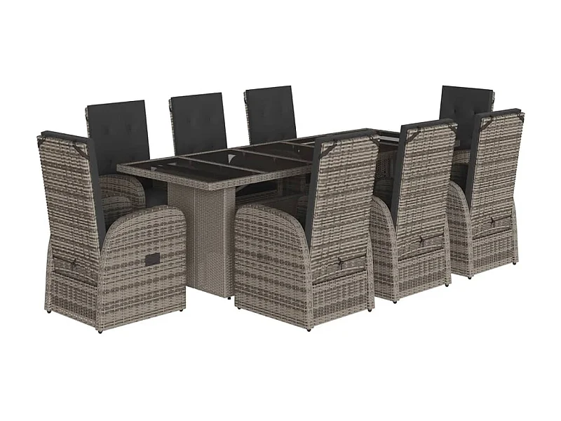 Central Valley  Set comedor jardín 9 pzas y cojines ratán sintético gris