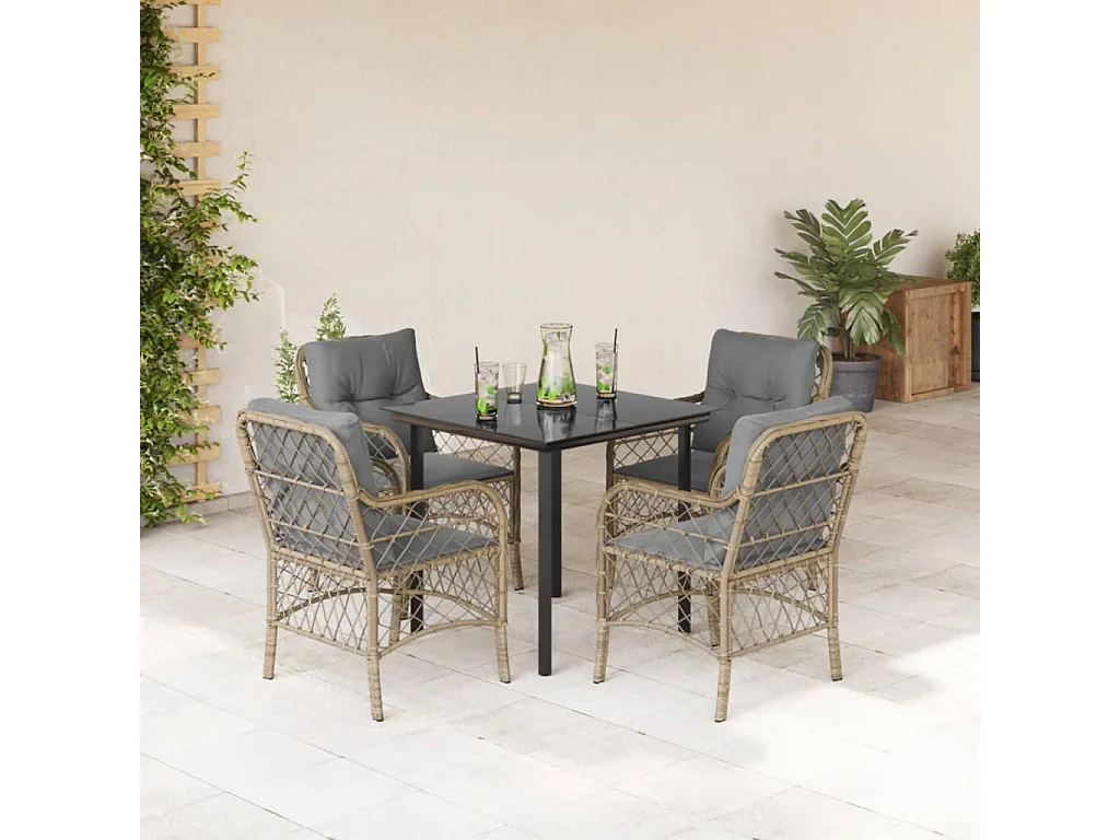 Faith Nicole  5-delige Tuinset met kussens poly rattan gemengd beige