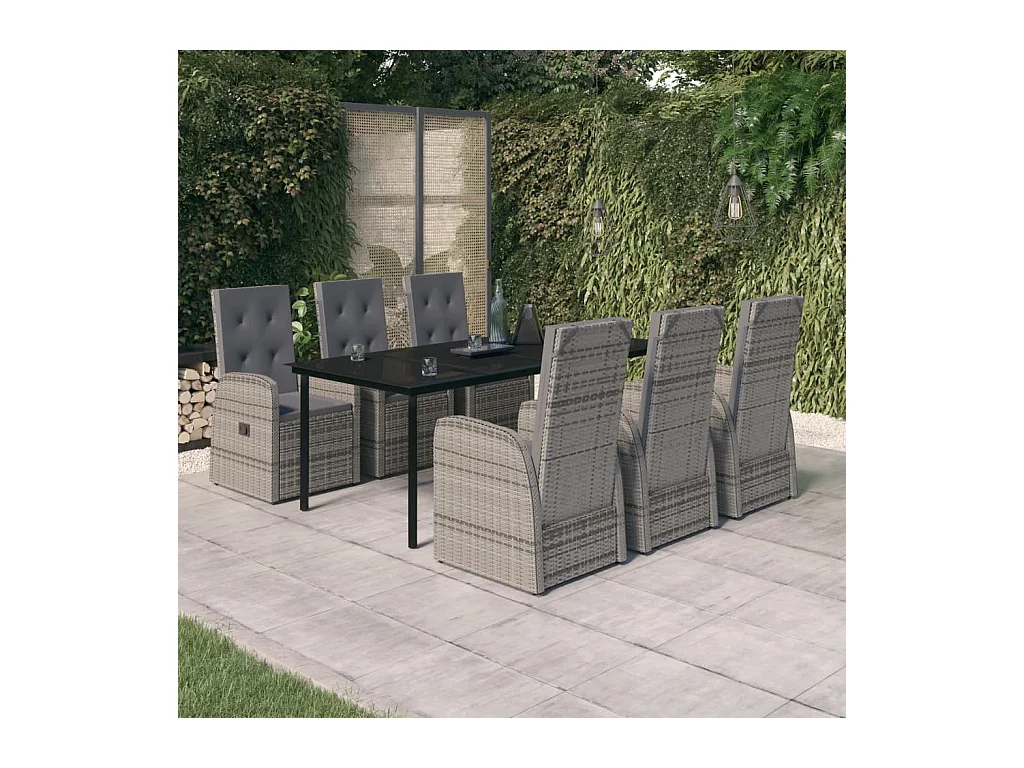 Batur  Ensemble à manger de jardin avec coussins 7 pcs Gris