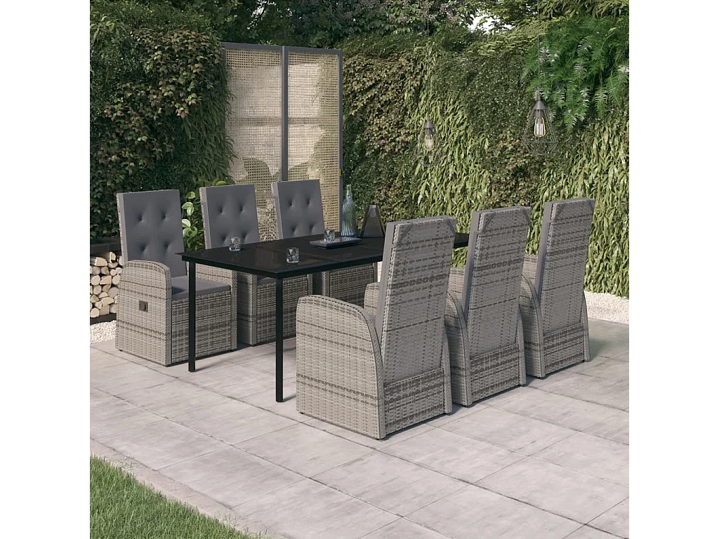 Batur  Ensemble à manger de jardin avec coussins 7 pcs Gris