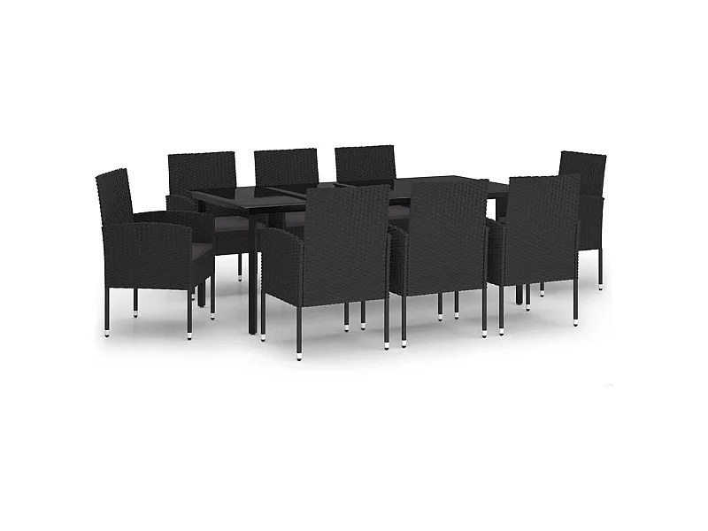 Lara  Juego de comedor de jardín 9 piezas negro