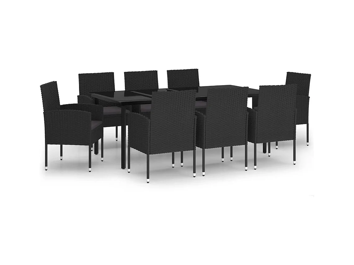 Lara  Ensemble à manger de jardin 9 pcs Noir