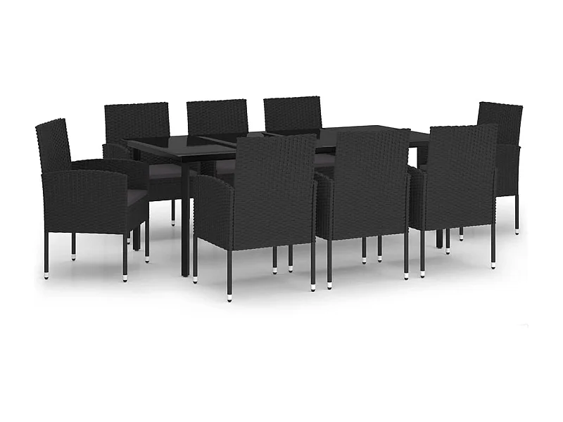 Lara  Juego de comedor de jardín 9 piezas negro