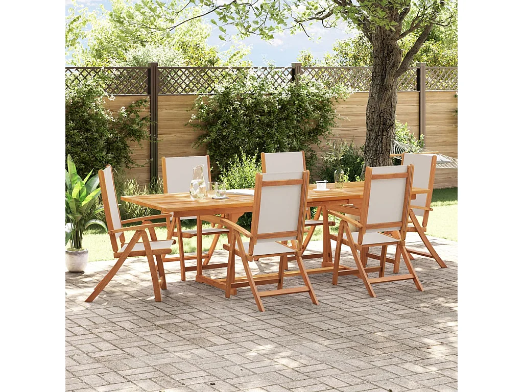 Bussum  Juego comedor de jardín 7 pzas madera maciza acacia y textileno