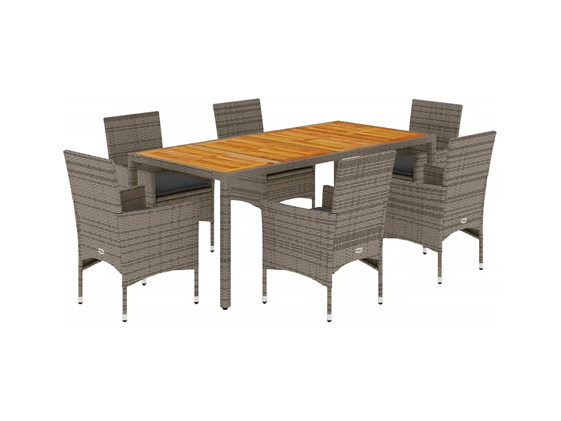 Les Mureaux  Ensemble à manger de jardin et coussins 7 pcs gris rotin acacia