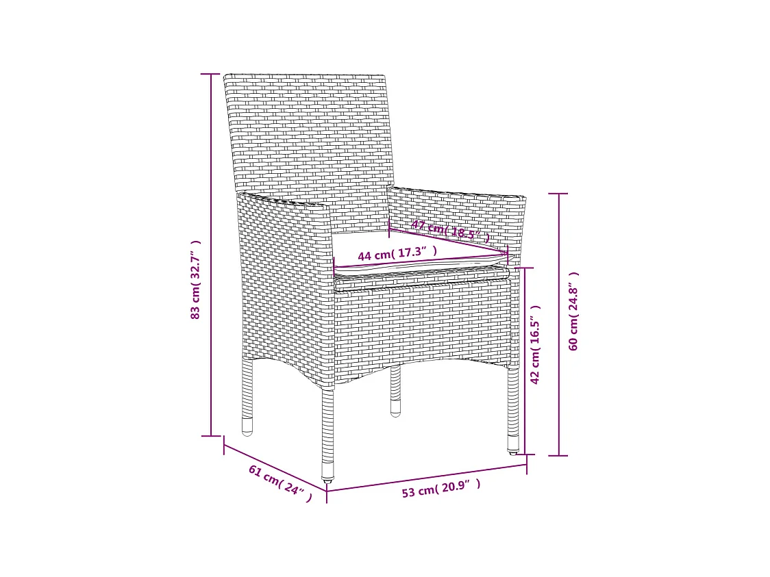 Les Mureaux  Ensemble à manger de jardin et coussins 7 pcs gris rotin acacia