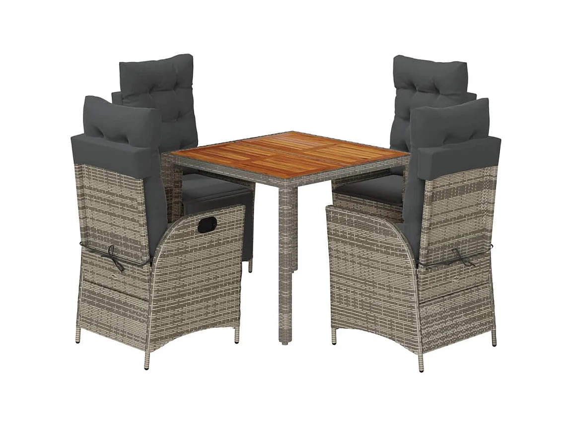 Wanda  Ensemble à manger de jardin 5 pcs coussins gris résine tressée