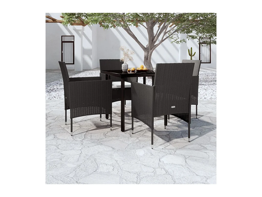 Hillsboro  Juego de comedor de jardín 5 piezas con cojines negro