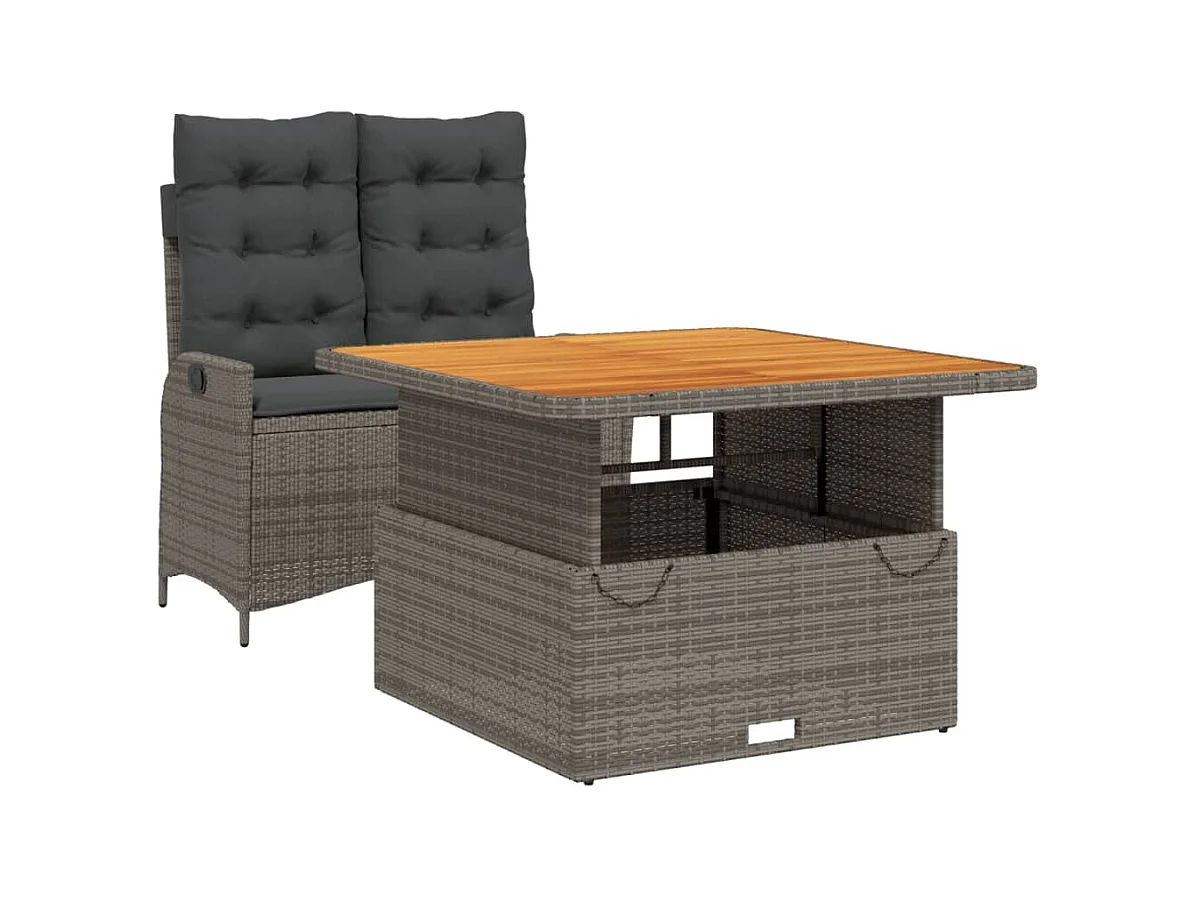 Myrvin  Juego de comedor jardín 2 pzas con cojines ratán sintético gris