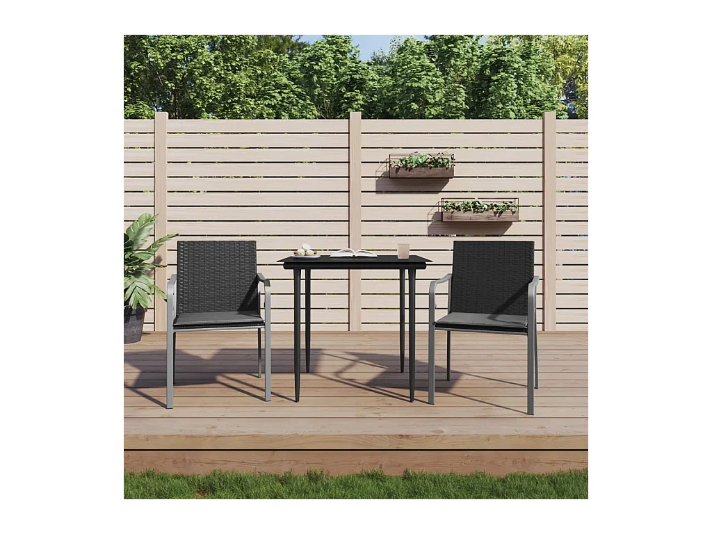 Tholen  Ensemble à manger de jardin 3 pcs coussins résine tressée acier