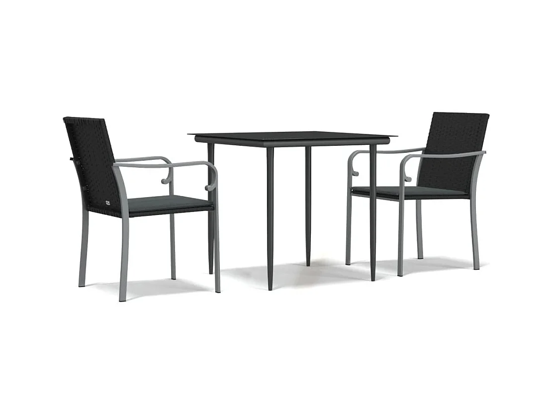 Tholen  Juego comedor jardín 3 piezas y cojines ratán sintético y acero
