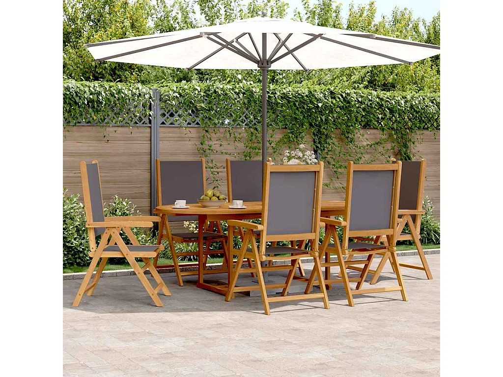 Garden Furniture -  7-delige Tuinset massief hout en stof antracietkleurig