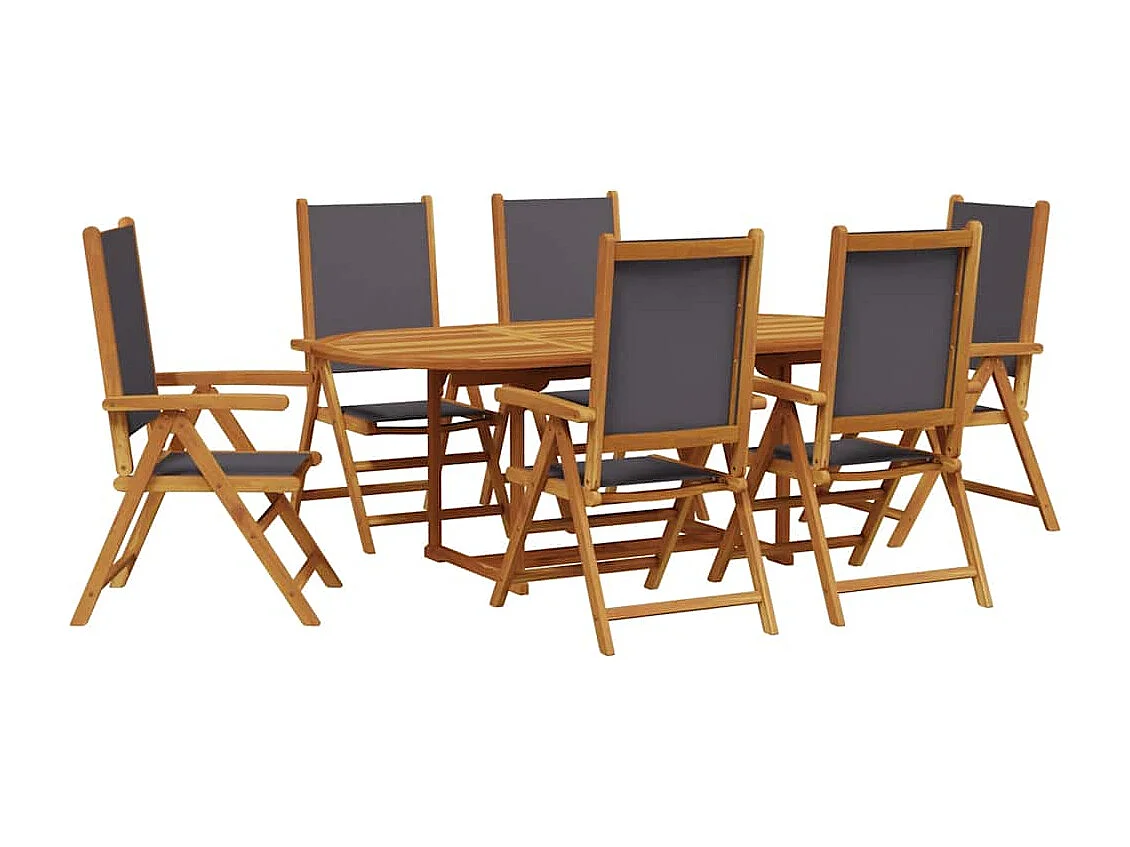 Garden Furniture -  7-delige Tuinset massief hout en stof antracietkleurig