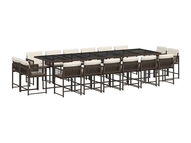 Emilia  Ensemble à manger de jardin et coussins 17 pcs marron rotin