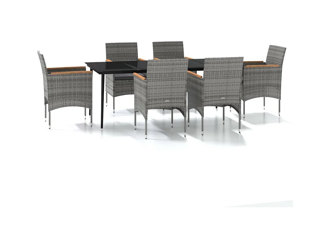 Frynjal  Ensemble à manger de jardin coussins 7pcs Gris et noir