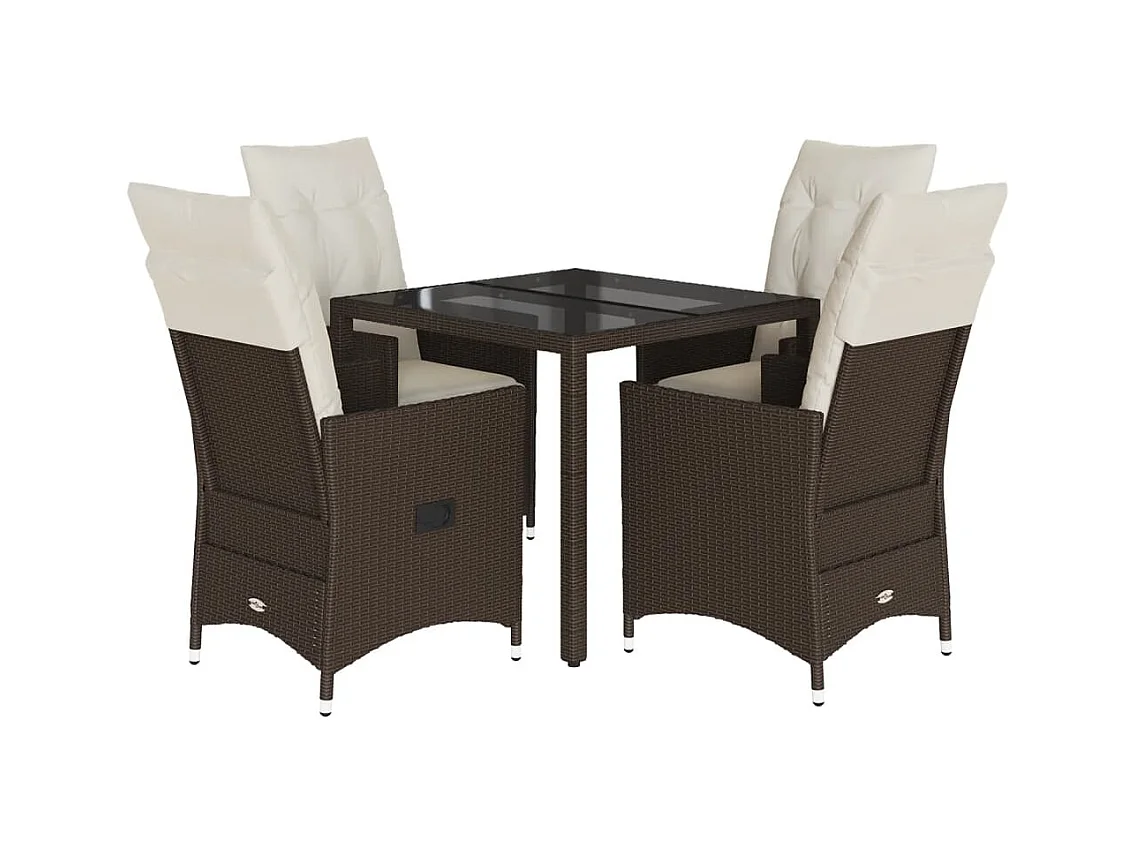 Alden  Set comedor de jardín 5 piezas y cojines ratán sintético marrón