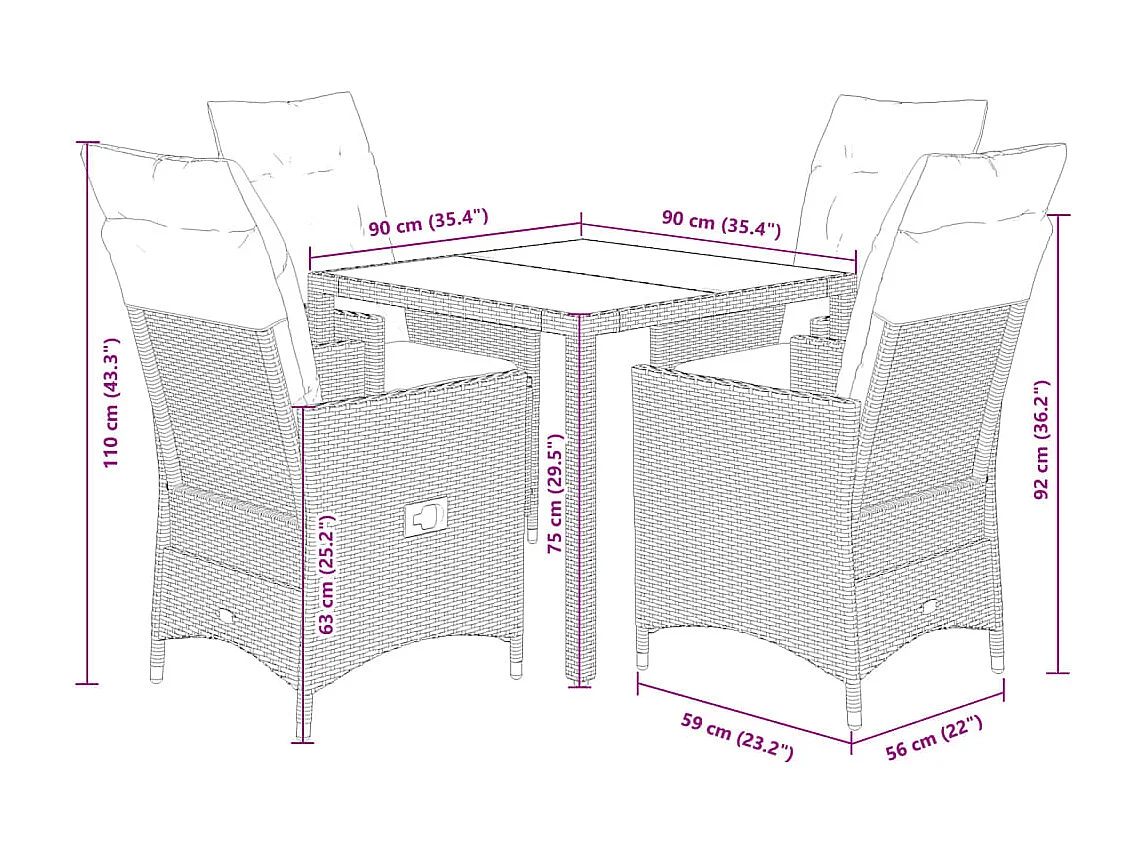 Alden  5-delige Tuinset met kussens poly rattan bruin