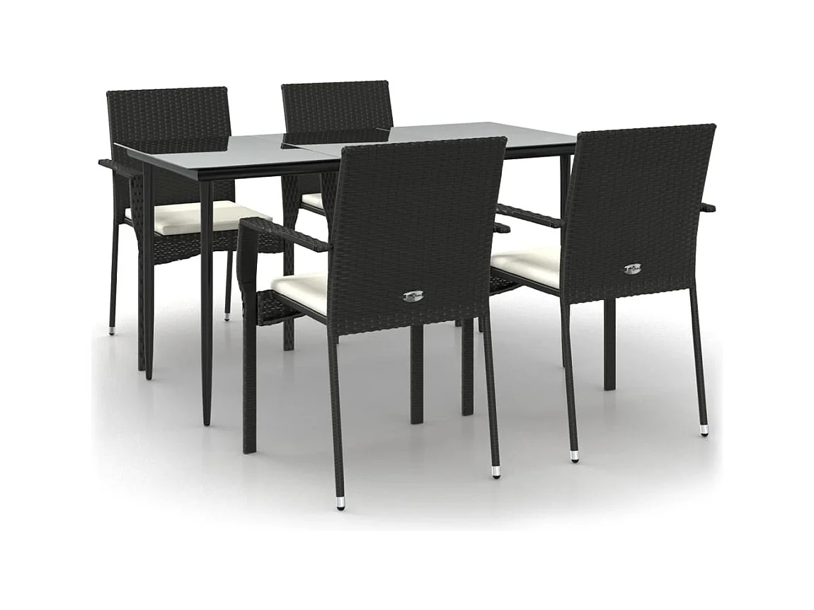 Albert  Ensemble à manger de jardin coussins 5pcs Noir Résine tressée