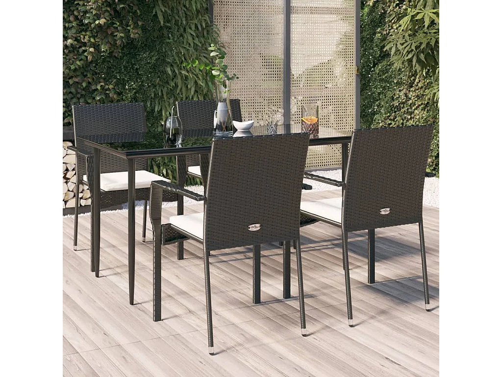Albert  Ensemble à manger de jardin coussins 5pcs Noir Résine tressée