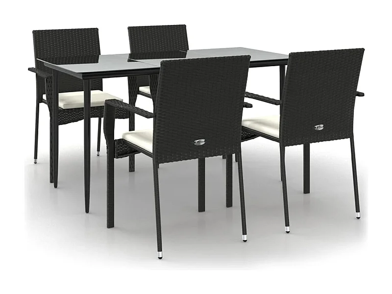 Albert  Set de muebles jardín 5 pzas con cojines ratán sintético negro