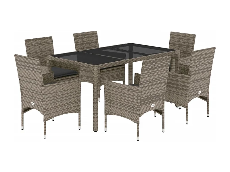 Stafford Springs  7-delige Tuinset met kussens poly rattan en glas grijs