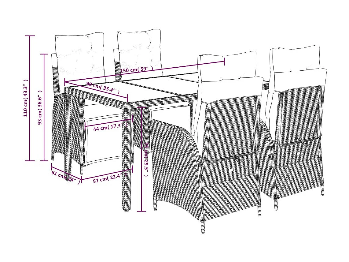 Chattanooga  5-delige Tuinset met kussens poly rattan zwart