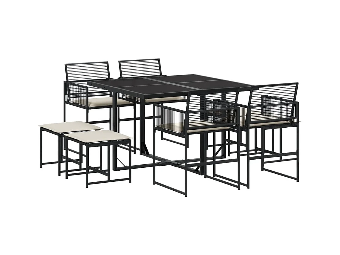 Ilver  Set de comedor de jardín 9 pzas y cojines ratán sintético negro