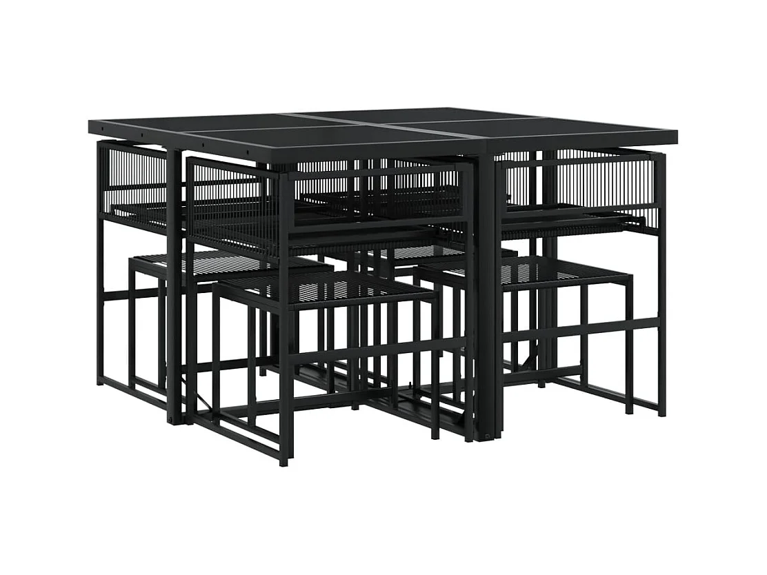 Ilver  Set de comedor de jardín 9 pzas y cojines ratán sintético negro