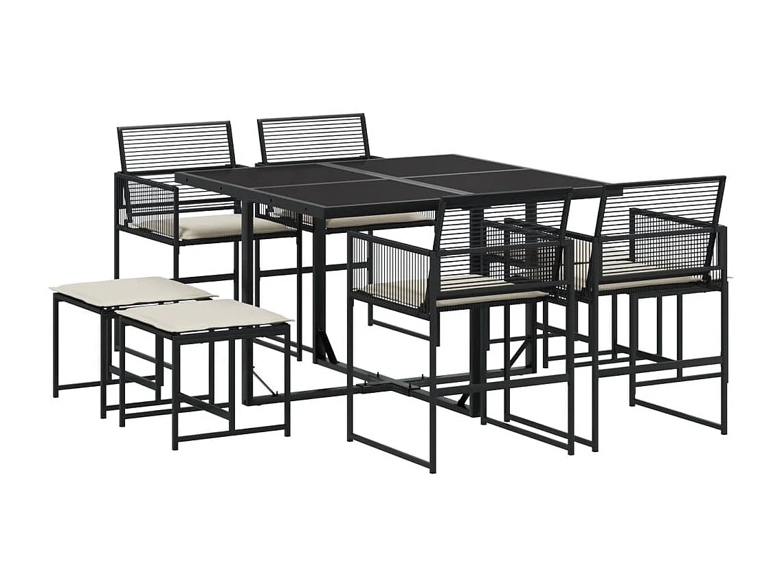 Ilver  Set de comedor de jardín 9 pzas y cojines ratán sintético negro