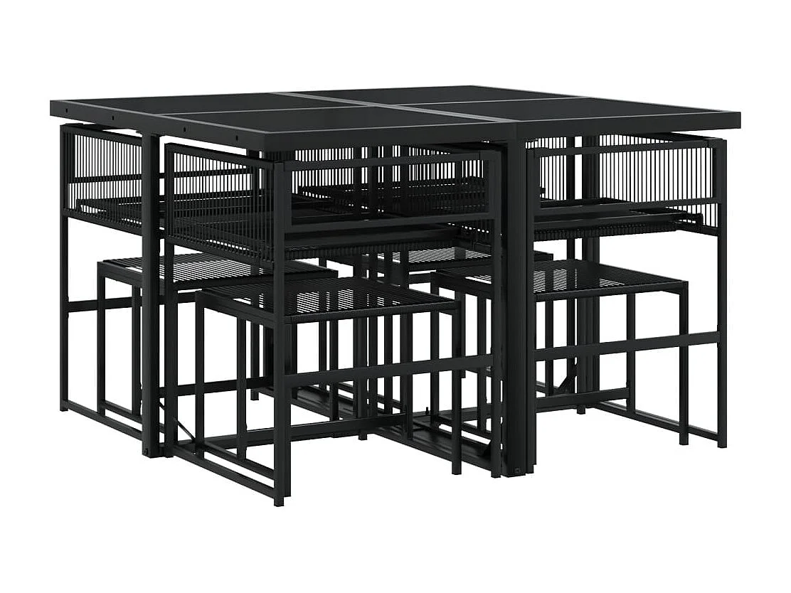 Ilver  Set de comedor de jardín 9 pzas y cojines ratán sintético negro