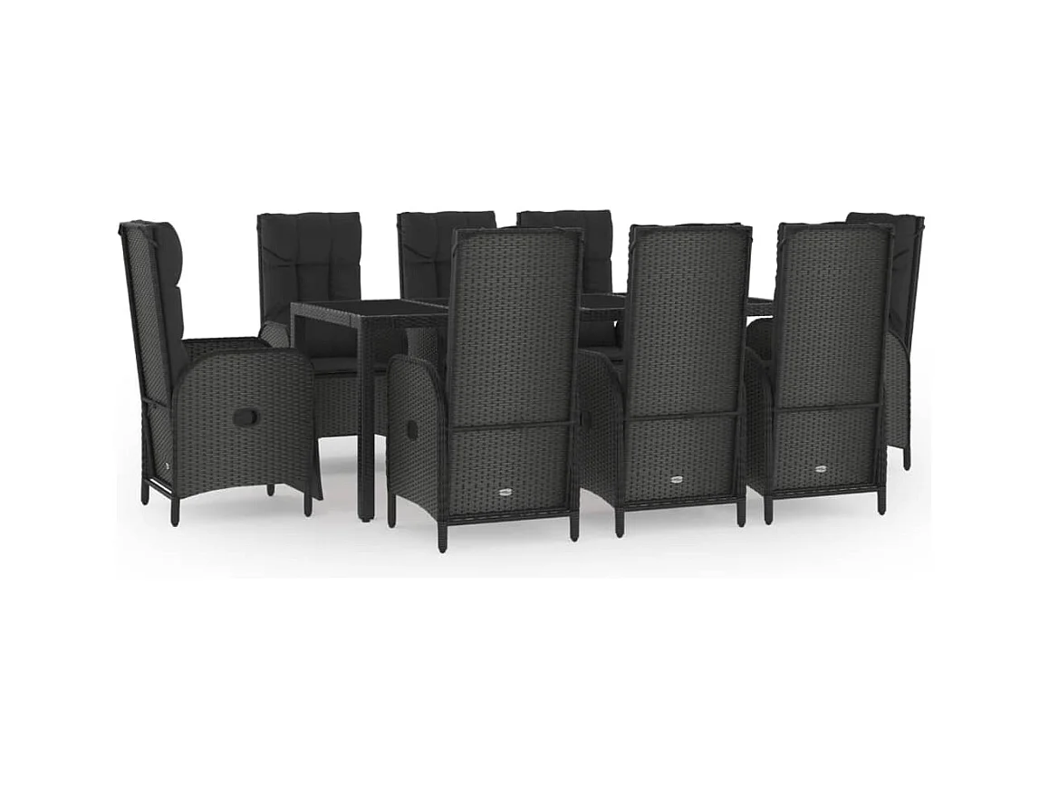 Cisternino  Ensemble à manger jardin 9pcs et coussins noir résine tressée