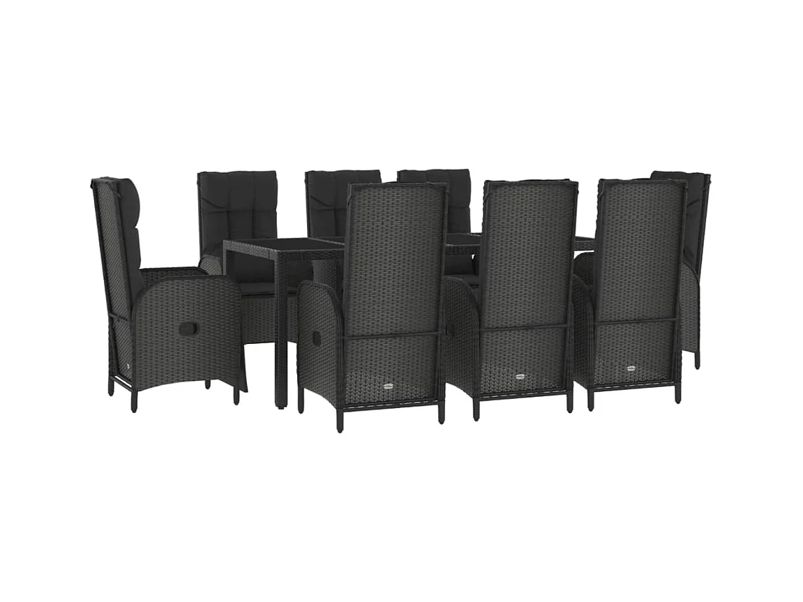 Cisternino  Ensemble à manger jardin 9pcs et coussins noir résine tressée