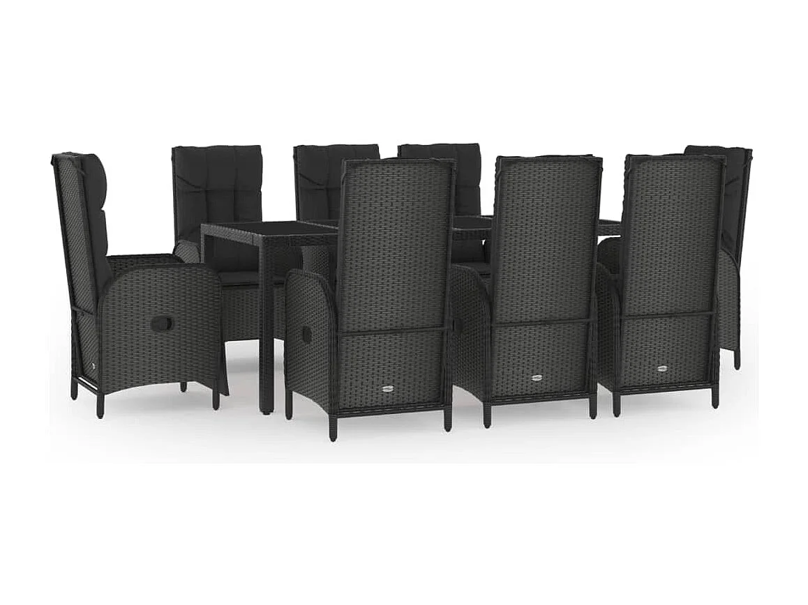 Cisternino  Ensemble à manger jardin 9pcs et coussins noir résine tressée