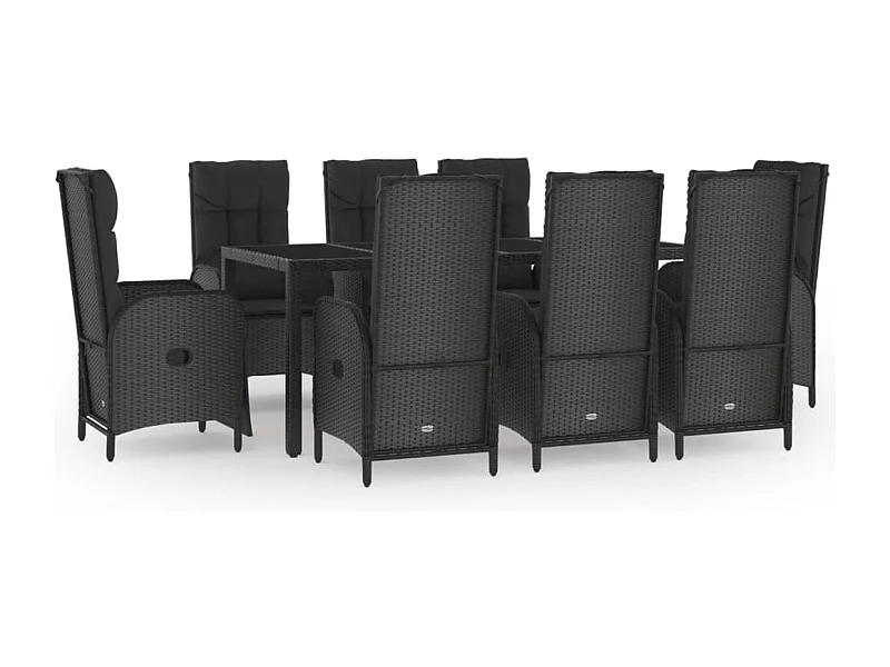 Cisternino  Ensemble à manger jardin 9pcs et coussins noir résine tressée