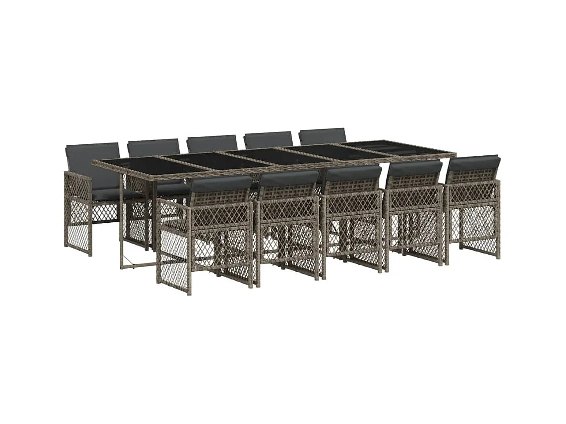 Connersville  11-delige Tuinset met kussens poly rattan grijs