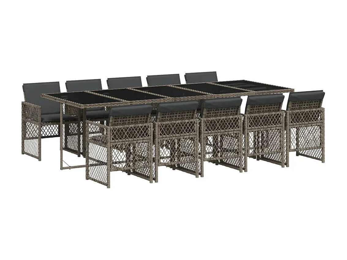 Connersville  Set de comedor de jardín 11 pzas y cojines ratán sintético gris