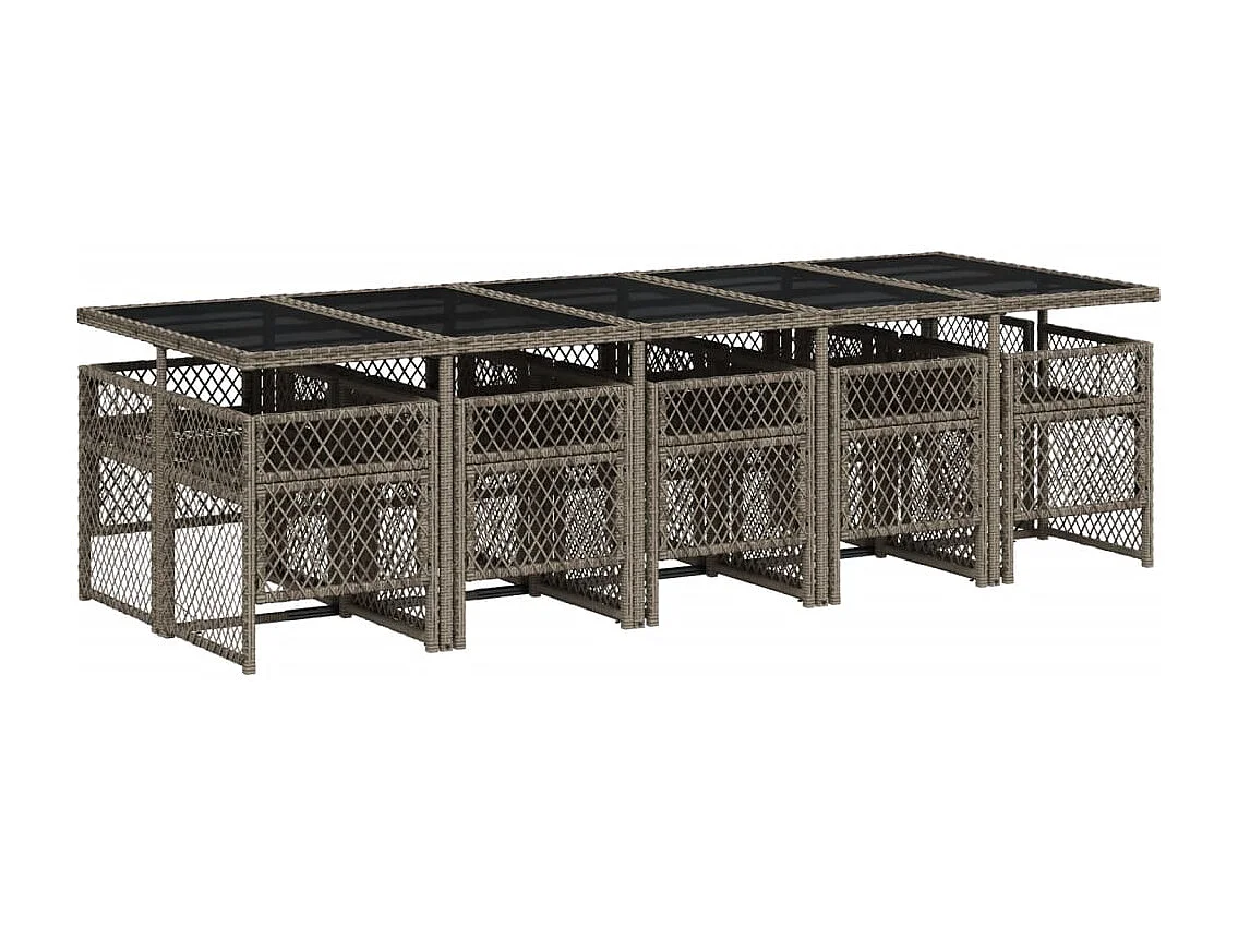 Connersville  Set de comedor de jardín 11 pzas y cojines ratán sintético gris