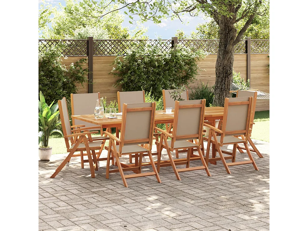 Bussum  Juego comedor de jardín 9 pzas madera maciza acacia y textileno