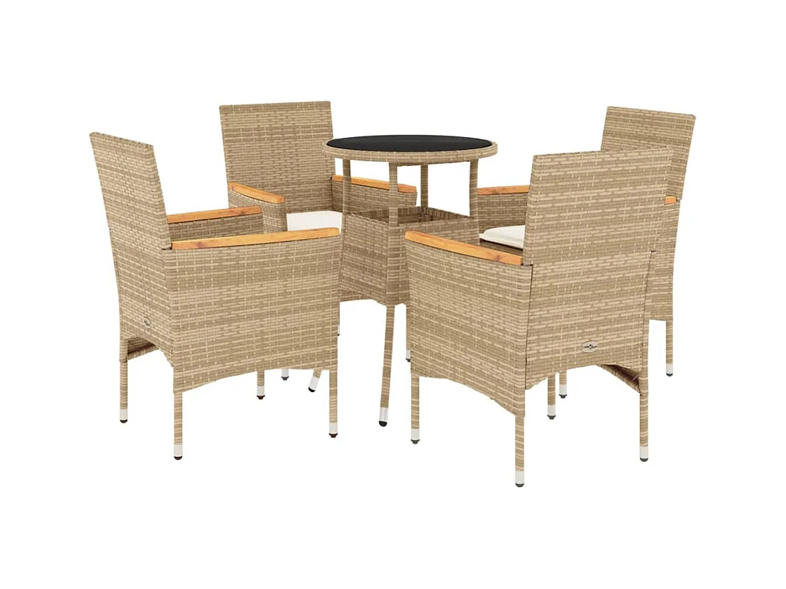Eudes  5-delige Tuinset met kussens poly rattan en glas beige