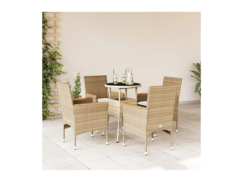 Eudes  5-delige Tuinset met kussens poly rattan en glas beige