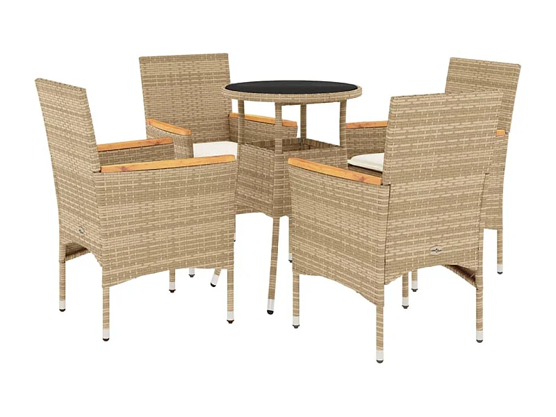 Eudes  Ensemble à manger de jardin et coussins 5 pcs beige rotin verre