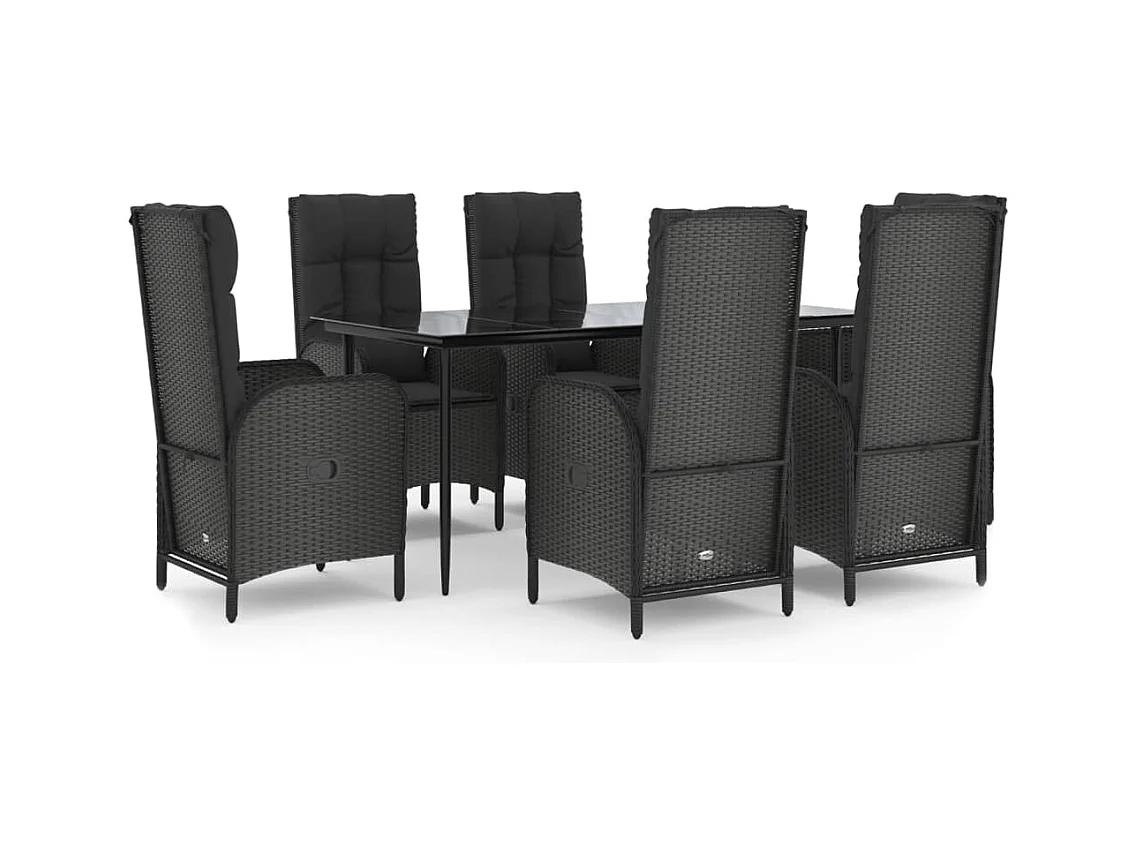 Lochem  7-delige Tuinset met kussens poly rattan zwart