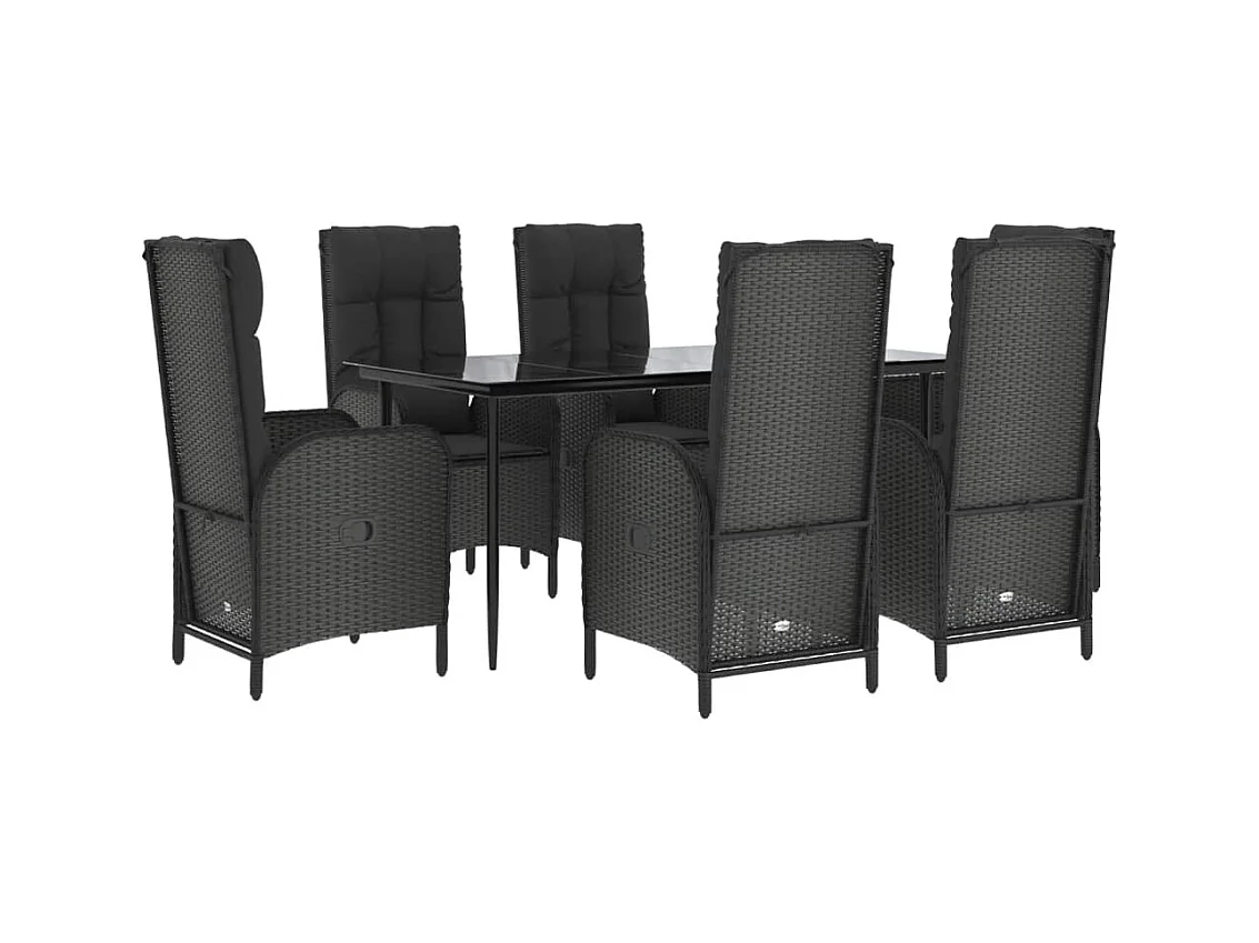 Lochem  7-delige Tuinset met kussens poly rattan zwart