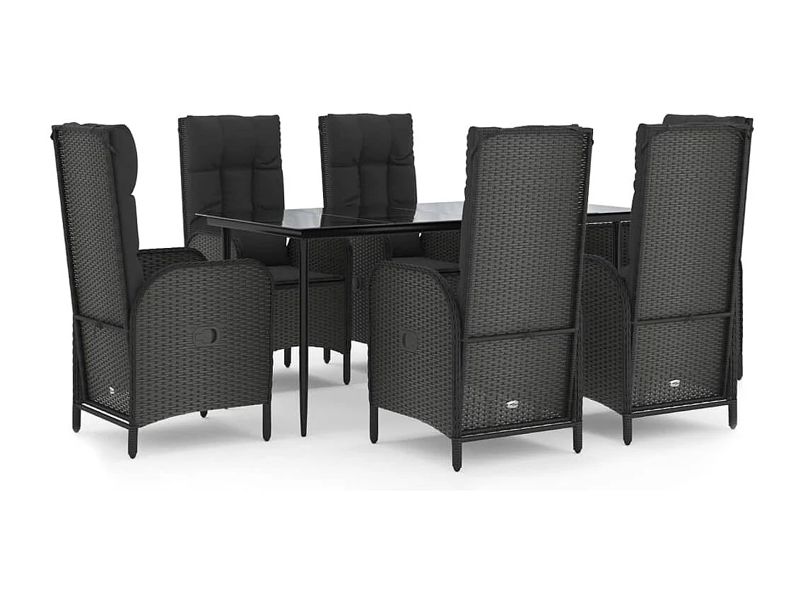 Lochem  7-delige Tuinset met kussens poly rattan zwart