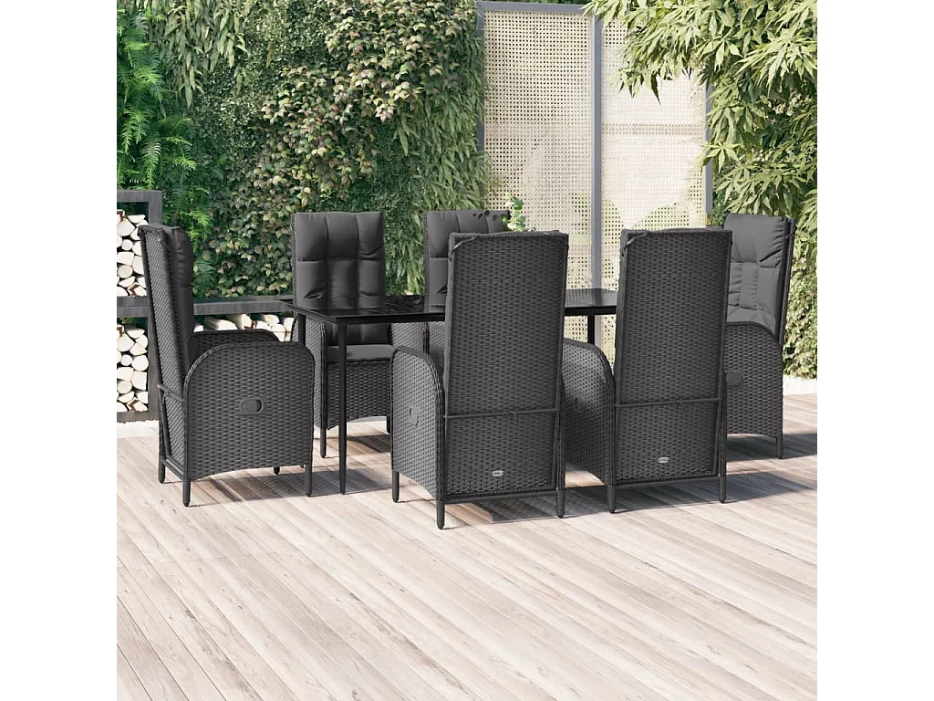 Lochem  7-delige Tuinset met kussens poly rattan zwart